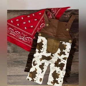 Cow Print Cowboy Baby Onesie Soft Overall Outfit with Red Bandana 6-12mo